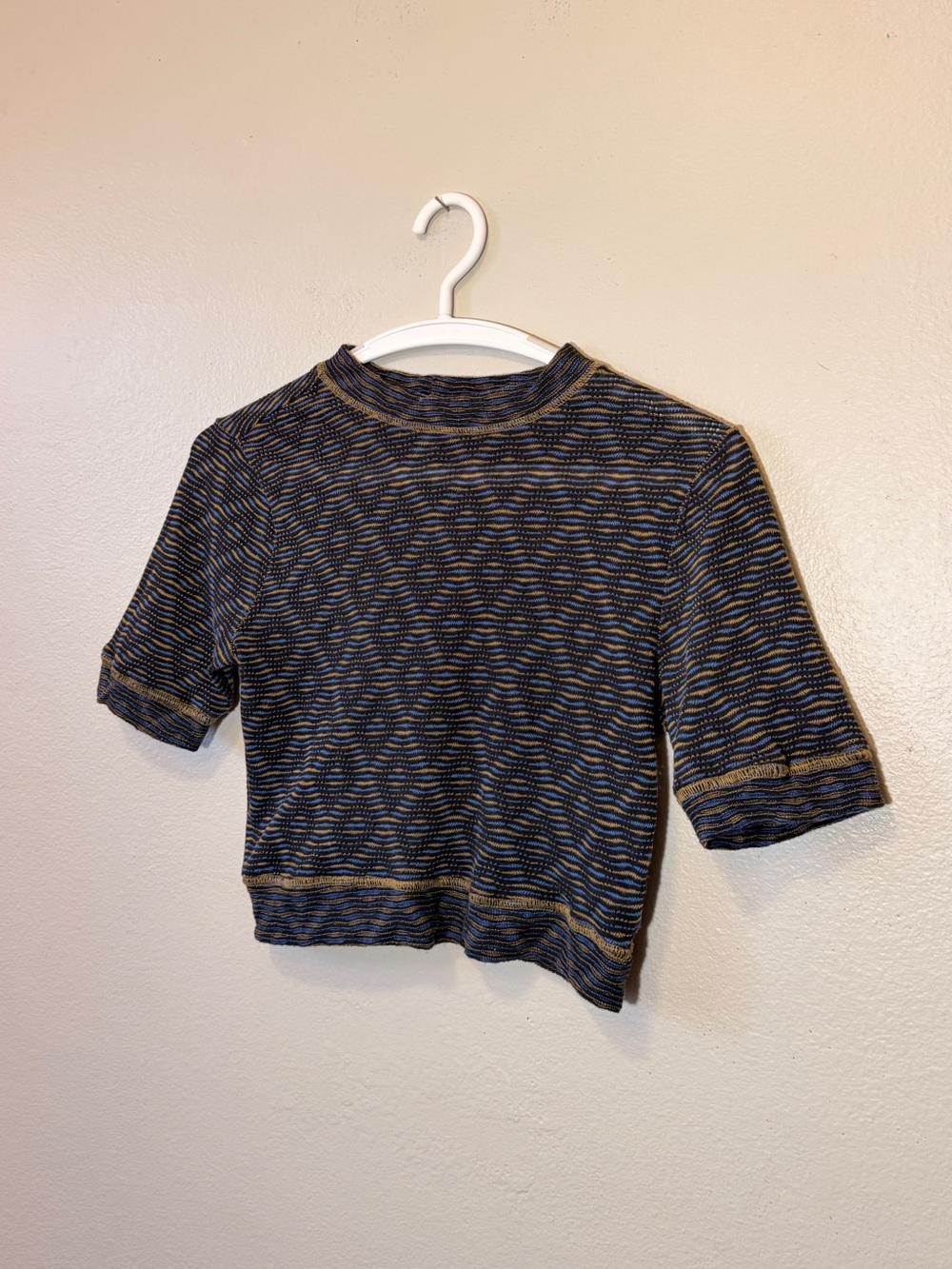 Free People Navy and Gold Stripe Mock Neck Kids Tee
